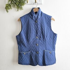 🤍 NWT Talbots Petites Quilted Vest Blue Button Front Puffer Classic Preppy